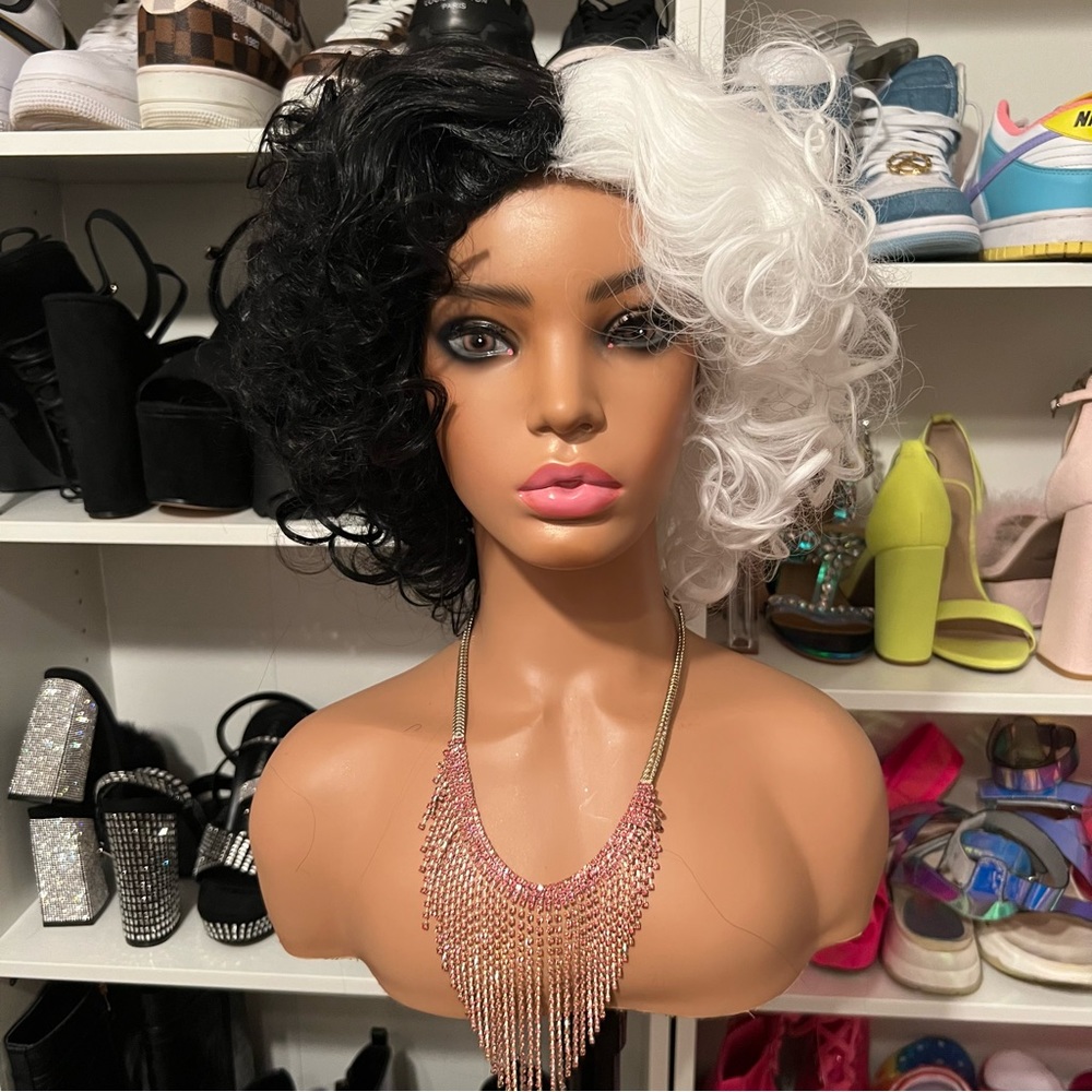Black/White Synthetic Curly Wig